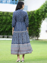 Women's Indigo Side Cambric Printed Tiered Dress